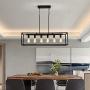 Garwarm 6 Light Rectangle Chandelier,Black Metal Linear Modern Pendant Lighting,Industrial Cage Kitchen Island Ceiling Light Fixture for Dining Room Kitchen