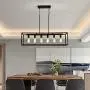 Garwarm 6 Light Rectangle Chandelier,Black Metal Linear Modern Pendant Lighting,Industrial Cage Kitchen Island Ceiling Light Fixture for Dining Room Kitchen