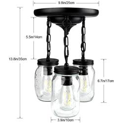 Mason Jar Ceiling Light Semi Flush Mount Pendant Lighting Farmhouse Glass Bottle Chandelier, Kitchen Hanging Island Lamp Close to Ceiling Light Fixtures for Dining Living Room Staircase Hallway