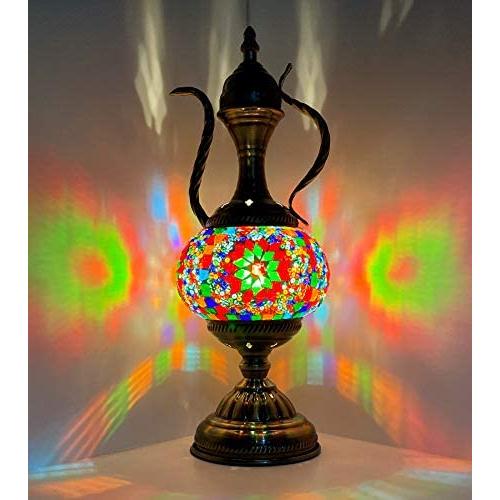 Marrakech Stunning Handmade Turkish Moroccan Mosaic Table Lamp Stained Glass Accent Lamp Desk Bedside Lamp Light for Living Room with Bronze Base (3)