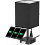 COZOO USB Bedside Table & Desk Lamp with 3 USB Charging Ports and 2 Outlets Power Strip,Black Charger Base with Black Fabric Shade, LED Light for Bedroom/Nightstand/Living Room (Black-Large)