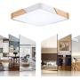 15.75in Square LED Flush Mount Ceiling Light - Ultral-Thin Modern Ceiling Light Fixture, 30W (200W Equivalent) Metal & Wood Edge,2000lm,6500K Bright White Ceiling Lamp for Bathroom,Living Room,White