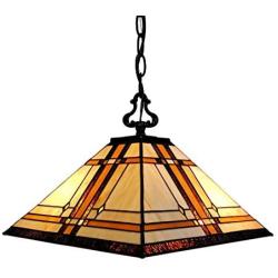 Amora Lighting Tiffany Style Hanging Pendant Lamp Mission Ceiling 14'' Wide Stained Glass Shade Antique Vintage 2 Light Decor Restaurant Game Living Dining Room Kitchen Gift AM1053HL14B, Multi