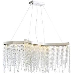 NOXARTE Modern Crystal Rectangular Chandelier LED Tassels Linear Ceiling Light Fixture for Dining Room Kitchen Island Bedroom L39'' x W13.8'' x H14.6''