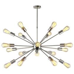 VINLUZ Sputnik Chandelier Brushed Nickel 18 Lights Industrial Pendant Lighting Mid Century Modern Flush Mount Ceiling Light Fixture for Dining Kitchen Room