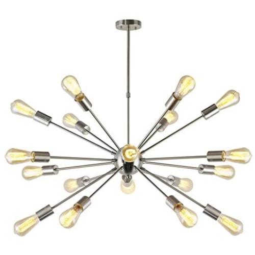 VINLUZ Sputnik Chandelier Brushed Nickel 18 Lights Industrial Pendant Lighting Mid Century Modern Flush Mount Ceiling Light Fixture for Dining Kitchen Room