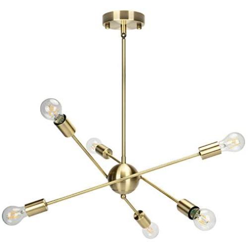 GRUSTRUST 6-Light Gloden Chandeliers Lighting Easy Mount Ceiling Light Chrome Modern Pendant Light Dimmable Lamp Bracket for Living Room Showroom Study Room(Bulbs Not Included)