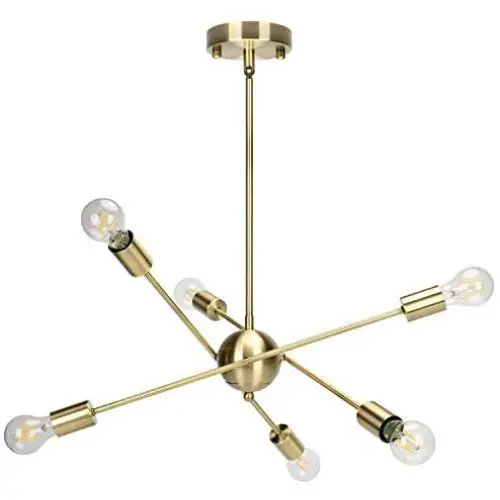 GRUSTRUST 6-Light Gloden Chandeliers Lighting Easy Mount Ceiling Light Chrome Modern Pendant Light Dimmable Lamp Bracket for Living Room Showroom Study Room(Bulbs Not Included)