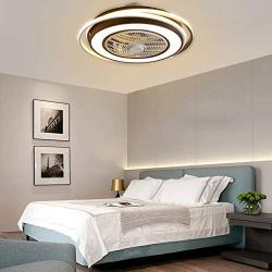 HarBin-Star 23Inch Ceiling Fan with Lights, Modern Double Circle Invisible LED Fan Chandelier Semi Flush Mount Tricolor Dimming with Remote Control