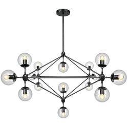 Lampundit 58'' Large Chandelier Lighting 15 Light Chandelier, Black Finish with Globe Glass Shade, Mid Century Modern Industrial Sputnik Hanging Light Fixture for Living Room Dining Room, Hotel