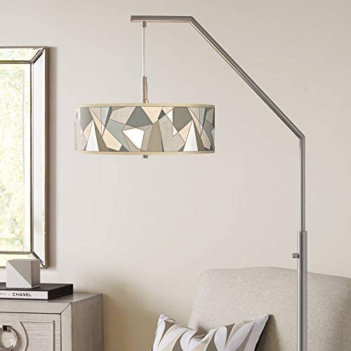 Modern Arc Floor Lamp Brushed Nickel Mosaic I Pattern Giclee Drum Shade for Living Room Reading Bedroom Office - Giclee Glow Modern Arc Floor Lamp Brushed Nickel Mosaic I Pattern Giclee Drum Shade for Living Room Reading Bedroom Office - Giclee Glow