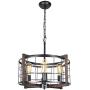 Bizinlumin Round Rustic Chandelier, Black Metal and Wood Farmhouse Drum Chandelier Lighting Industrial Cage Dining Room Foyer Pendant Light Fixture 4 Lights Edison E26 BY19002A