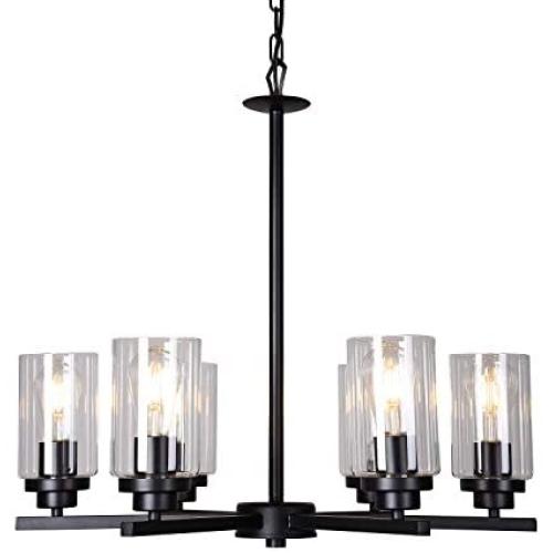 Doowin Chandelier Dining Room Lighting Fixtures Hanging, 6 Light Modern Chandelier Light Fixture Ceiling Light Dining Room Lights Black Finished with Clear Glass Lampshade for Entryway Foyer Kitchen