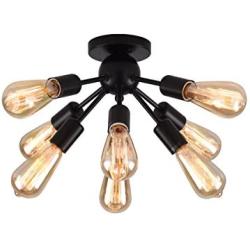 mirrea Mid-Century Semi-Flush Mount Sputnik Ceiling Light with 8 Lights for Foyer Entry Way Hallway Kitchen Dining Room Small Bedroom Living Room Black Painted Metal Fixture