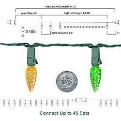 EAMBRITE C6 Strawberry Christmas String Lights 31ft 100 LEDs Multi Color Faceted String Lights for Patio Christmas Tree Garden Yard , UL certificates