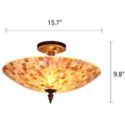 Tiffany Ceiling Fixture, Artzone Handcrafted Tiffany Ceiling Lamp, Stain Glass Flush Ceiling Lamps for Foyer, Living Room, Dining Room, Bedroom, Bathroom - 16'' Natural Shell Lampshade