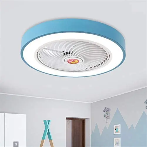 BAYCHEER Acrylic Circle Semi Flush Mount Lighting LED Ceiling Fan Lamp with Remote Control 3 Light Color Changeable Enclosed Fandelier Lamp for Living Room Kitchen Kids Room Hall,Blue