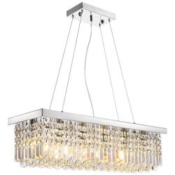 SILJOY Modern K9 Crystal Pendant Chandelier Lighting Rectangular Ceiling Light Fixture for Dining Room Kitchen Island L31.5'' x W9.9'' x H8.9''