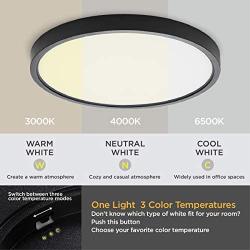 TALOYA Flush Mount LED Ceiling Light Fixture Black,20W (12 Inch-1 Pack) Ceiling Lamp Surface Mount for Kitchen Bedroom Utility Closet Room,3 Color Temperatures in One (3000k/4000k/6500k)