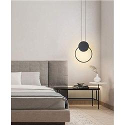 WEM Modern Bedside Pendant Lamps for Bedrooms Dimmable Led Ceiling Pendant Light Creative Metal Ring Bedroom Hanging Lamp Height Adjustable for Dining Room Table Living Room Shop,Black,A 12W