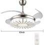 YEELED Light 42'' Remote Control Reversible Retractable Ceiling Fans with 3 Changing Light Color and 6-Gear Fan Speed Invisible Ceiling Fan Chandelier for Indoor Living Room Bedroom Dining Room Ceiling Light Kits with Fans (42 Inch, Silver-06)