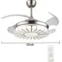 YEELED Light 42'' Remote Control Reversible Retractable Ceiling Fans with 3 Changing Light Color and 6-Gear Fan Speed Invisible Ceiling Fan Chandelier for Indoor Living Room Bedroom Dining Room Ceiling Light Kits with Fans (42 Inch, Silver-06)