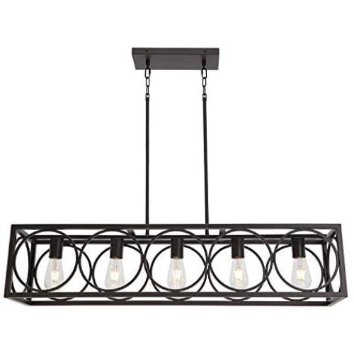 TODOLUZ Farmhouse 5-Light Rectangle Chandelier in Oil Rubbed Bronze Linear Pendant Light Fixture for Dining Room Kitchen Island
