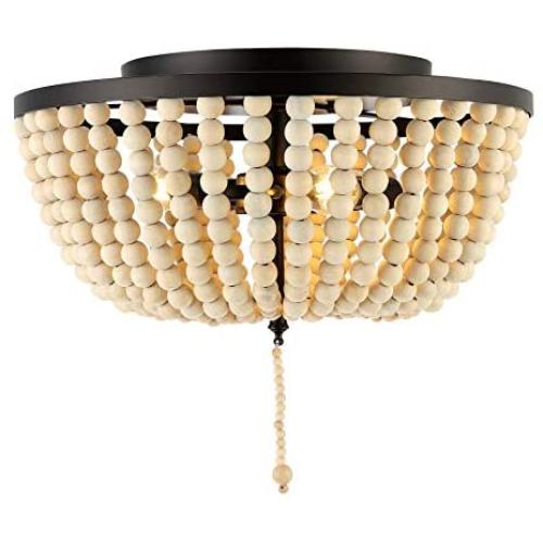 JONATHAN Y JYL9019B Allison 15'' Wood Beaded/Metal LED Flush Mount, Contemporary, Transitional, for Bedroom, Livingroom, Office, Black