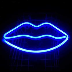 JYWJ Lip Blue Neon Sign,USB or 3-AA Battery Powered Neon Light,LED Lights Table Decoration,Girls Boy Bedroom Wall Decoration,Kids Birthday Gift,Wedding Party Supplies Business Gifts Neon Signs