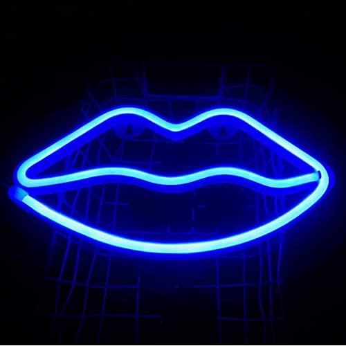 JYWJ Lip Blue Neon Sign,USB or 3-AA Battery Powered Neon Light,LED Lights Table Decoration,Girls Boy Bedroom Wall Decoration,Kids Birthday Gift,Wedding Party Supplies Business Gifts Neon Signs