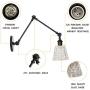 Industrial Vintage Swing Arm Wall Vanity Light Fixture Funnel Flared Pattern Glass Shade for Vanity Bathroom Living Room Light Fixture,Black.