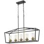 Emliviar Modern 5-Light Kitchen Island Pendant Light Fixture, Linear Pendant Lighting, Black and Gold Finish with Clear Glass Shade, P3033-5LP