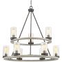Lillian Gray Wood Bronze Large Wagon Wheel Chandelier 32'' Wide Farmhouse Industrial Two Tier Clear Seeded Glass Shades 9-Light Fixture for Dining Room House Island Entryway - Franklin Iron Works