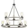 Lillian Gray Wood Bronze Large Wagon Wheel Chandelier 32'' Wide Farmhouse Industrial Two Tier Clear Seeded Glass Shades 9-Light Fixture for Dining Room House Island Entryway - Franklin Iron Works