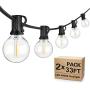LED Outdoor String Lights 2 Pack 33FT 4000K Daylight White G40 LED Globe String Lights, Waterproof Connectable Hanging String Patio Lights with 50+4 Bulbs for Backyard Bistro Party, Total 66FT