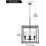 VINLUZ 4 Light Hanging Lantern Pendant Light Black Industrial Cage Dining Room Chandelier with Clear Glass Shade for Kitchen Foyer Entryway Dining Room