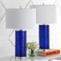 JONATHAN Y JYL4017D-SET2 Cole 27.5'' Modern Fused Glass Cylinder LED Lamp Transitional,Coastal,Glam for Bedroom, Living Room, Office, College Dorm, Coffee Table, Bookcase, Cobalt, 2 Piece