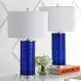 JONATHAN Y JYL4017D-SET2 Cole 27.5'' Modern Fused Glass Cylinder LED Lamp Transitional,Coastal,Glam for Bedroom, Living Room, Office, College Dorm, Coffee Table, Bookcase, Cobalt, 2 Piece