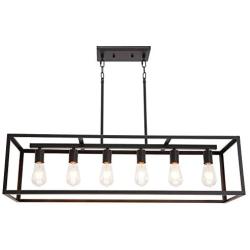 6 Light VINLUZ Classic Kitchen Island Pendnat Light Oil Rubbed Bronze Linear Adjustable Rectangle Chandelier for Dining Room Kitchen