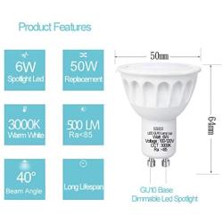 SZHZS GU10 LED Bulbs, 50W MR16 GU10 Halogen Bulbs Equivalent, 6W 500LM GU10 Base Dimmable Bulbs,40 ° Beam Angle GU10 Spot Light LED Bulb 3000K, Boron Lamp Led Spotlight 4 Packs (GU10 Warm White)