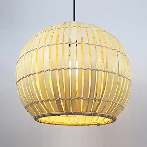 LITFAD Beige Globe Hanging Lamp Pastoral Single Light Rattan Pendant Light Decorative Ceiling Hanging Light for Dining Room Restaurant Hallway Corridor - 16'' (40 cm)