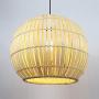 LITFAD Beige Globe Hanging Lamp Pastoral Single Light Rattan Pendant Light Decorative Ceiling Hanging Light for Dining Room Restaurant Hallway Corridor - 16'' (40 cm)