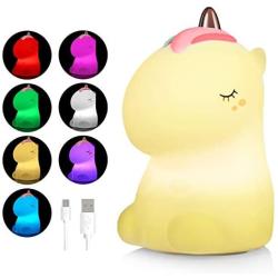 Litake Unicorn Night Light, 7-Color Breathing Modes USB Rechargeable Cute Silicone LED Animal Nursery Night Lights for Girls Bedroom, Christmas Gift Lamp for Kids, Baby, Children