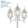 NOMA Outdoor Street Light | Waterproof Outdoor Lamp Post Light with Triple-Head Design for Backyard, Patio, Garden, Walkway or Décor | White Light Pole with Clear Glass Panels, 3-Headed
