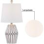 Maxax Ceramic Table Lamp Set of 2 Bedside Nightstand Lamp White Geometric Desk Lamp Drum Fabric Shade for Living Room Family Bedroom