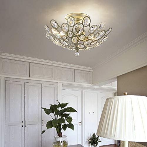 Modern Light Fixtures Ceiling 3-Lights Silver Crystal Flush Mount Ceiling Light for Hallway, Bedroom, Living Room, Kitchen, Dining Room, W16.5''¡ÁH9.4''
