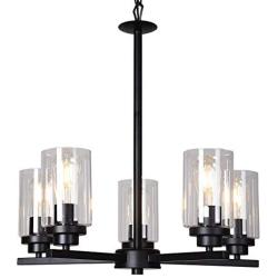 Doowin Chandelier Dining Room Lighting Fixtures Hanging, 5 Light Modern Chandelier Light Fixture Ceiling Light Dining Room Lights Black Finished with Clear Glass Lampshade for Entryway Foyer Kitchen