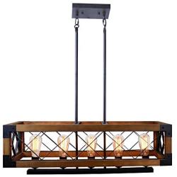 KOSTOMO Wood Kitchen Island Lighting Farmhouse Pendant Dining Room Chandelier Hanging Fixture Ceiling Light 5 E26 Lights