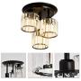 YYJLX 3-Light Crystal Chandelier Semi Flush Mount Ceiling Light，Modern Black Ceiling Lamp for Living Room Kitchen Dining Room