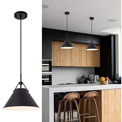 Modern Pendent Light Fixture with Leather and Iron Finish, 1-Light Hanging Light for Kitchen Island Dining Room Bedroom Living Room,UL Listed Wires,Black, by YIFI